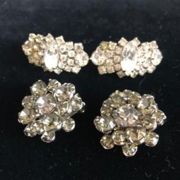 TWO PAIRS VINTAGE RHINESTONE EARRINGS - Picture 1 of 5